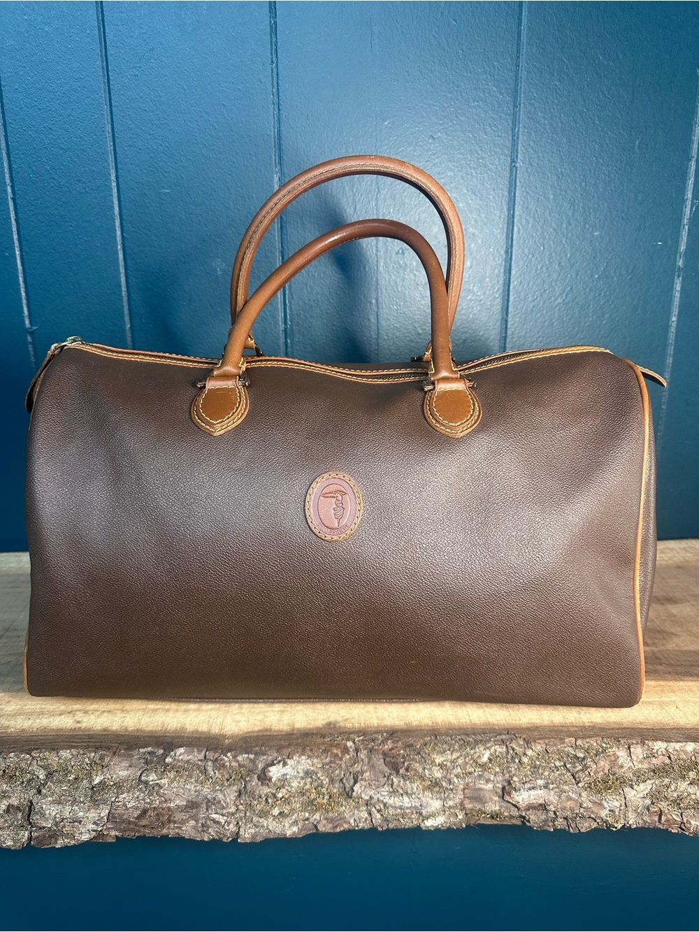 Vintage Trussardi Leather Boston Travel Bag Brown Made in Italy Duffle